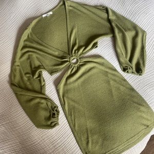12th Tribe Olive Green Ribbed Cutout Dress